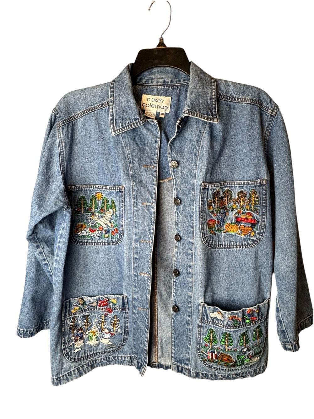 Casey Coleman Season Embroidered Denim Chore Jacket S